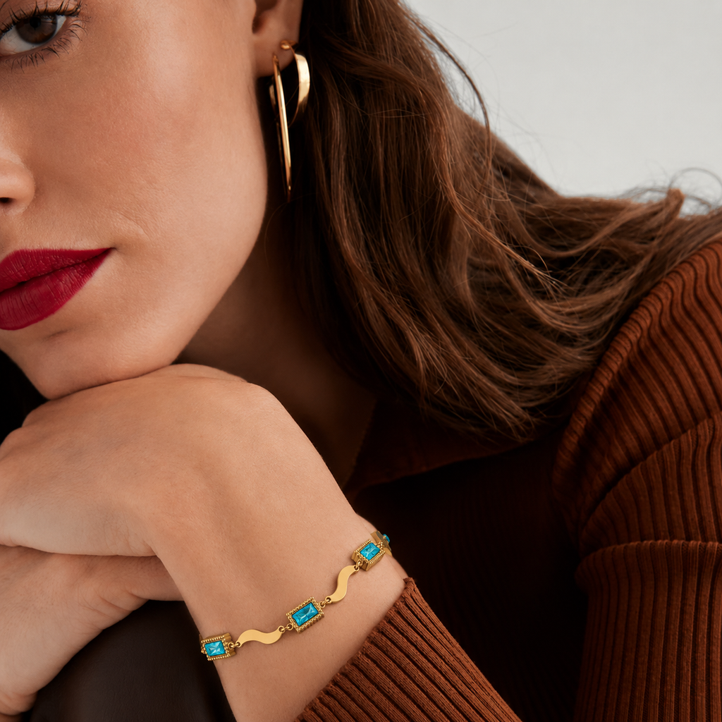 Gold Turquoise Baguette Chain Bracelet