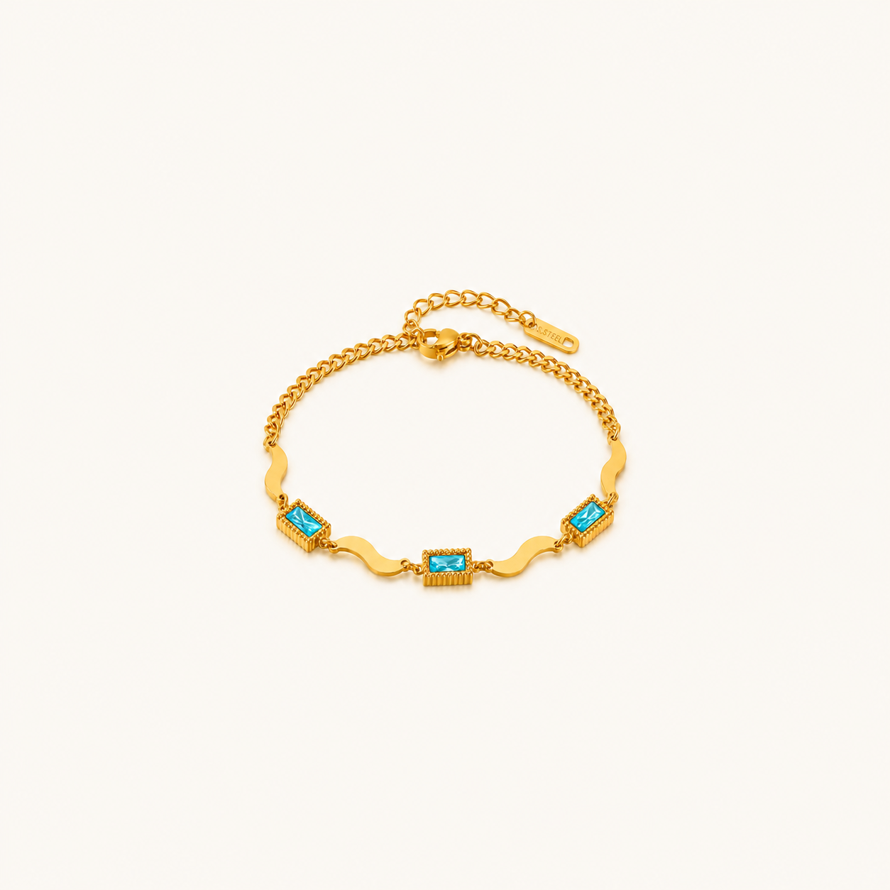 Gold Turquoise Baguette Chain Bracelet