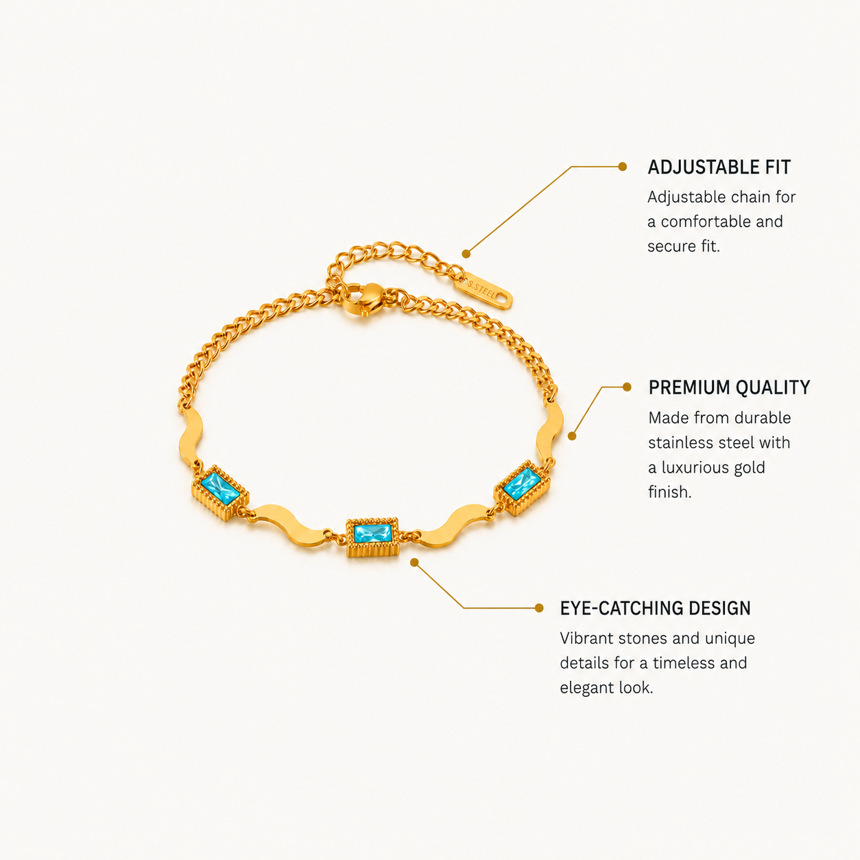 Gold Turquoise Baguette Chain Bracelet